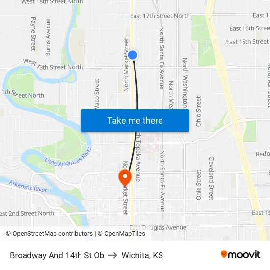 Broadway And 14th St Ob to Wichita, KS map