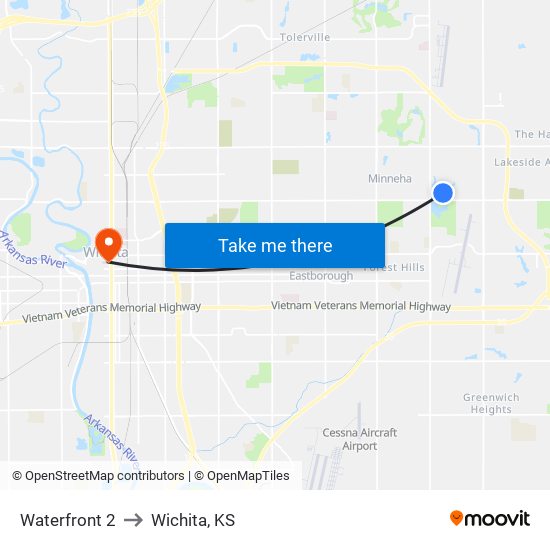 Waterfront 2 to Wichita, KS map