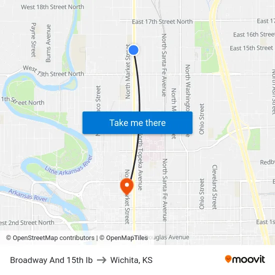 Broadway And 15th Ib to Wichita, KS map