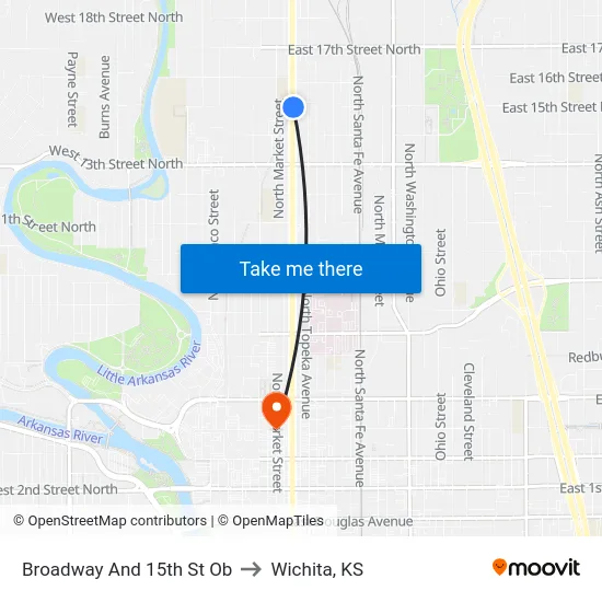 Broadway And 15th St Ob to Wichita, KS map