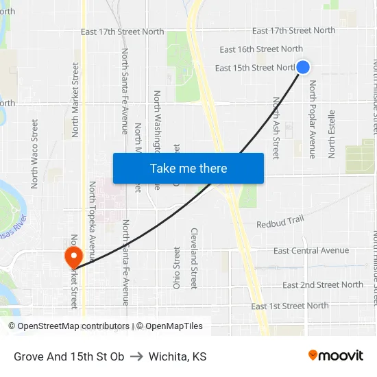 Grove And 15th St Ob to Wichita, KS map