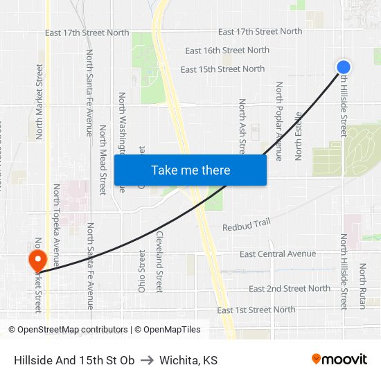 Hillside And 15th St Ob to Wichita, KS map