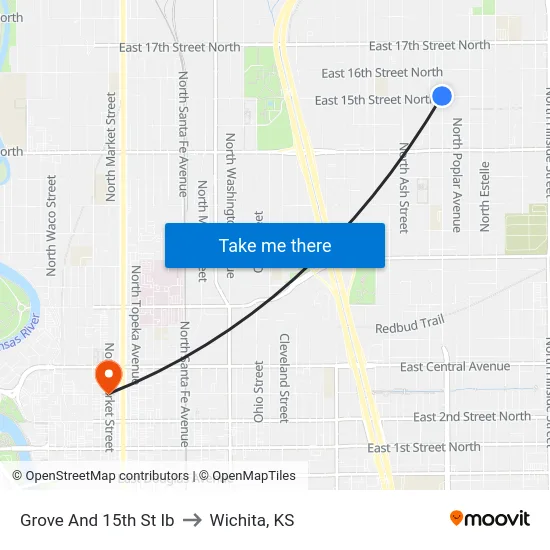 Grove And 15th St Ib to Wichita, KS map