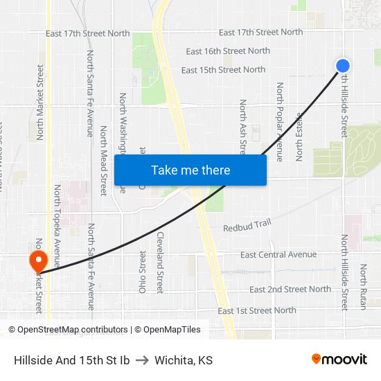 Hillside And 15th St Ib to Wichita, KS map