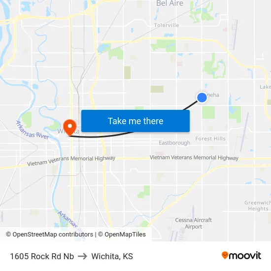 1605 Rock Rd Nb to Wichita, KS map