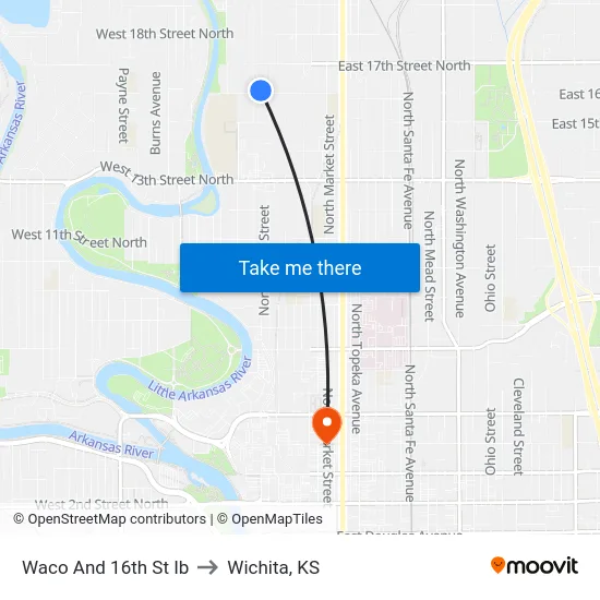 Waco And 16th St Ib to Wichita, KS map