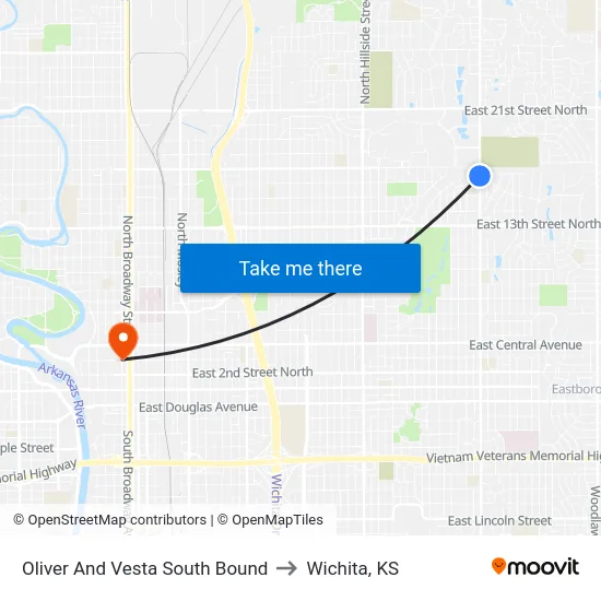 Oliver And Vesta South Bound to Wichita, KS map