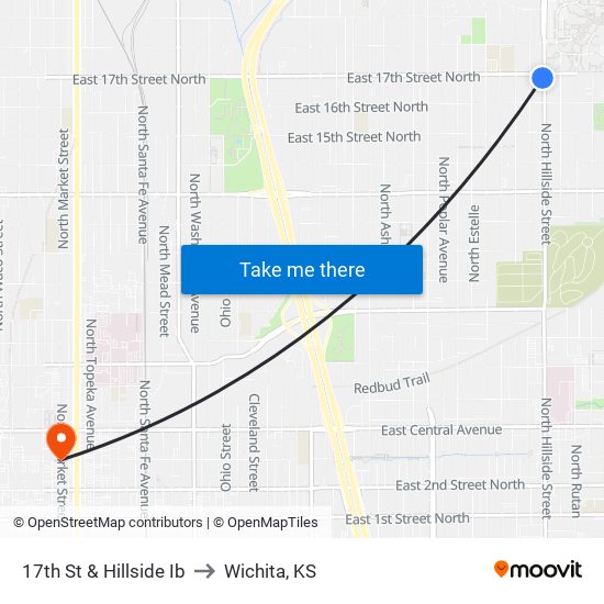 17th St & Hillside Ib to Wichita, KS map