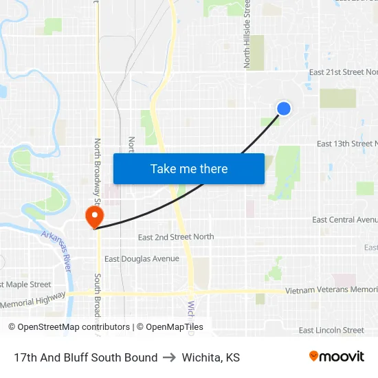 17th And Bluff South Bound to Wichita, KS map