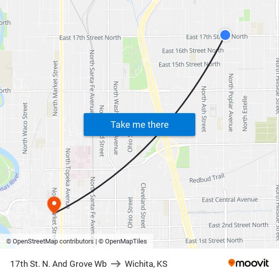 17th St. N. And Grove Wb to Wichita, KS map