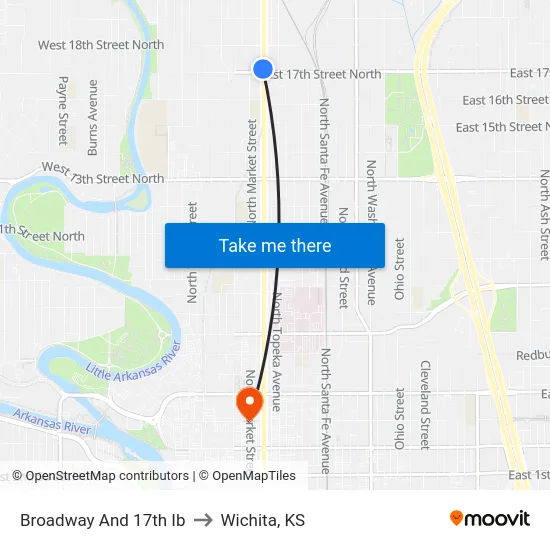 Broadway And 17th Ib to Wichita, KS map