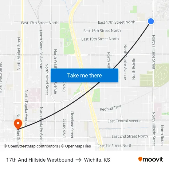 17th And Hillside Westbound to Wichita, KS map