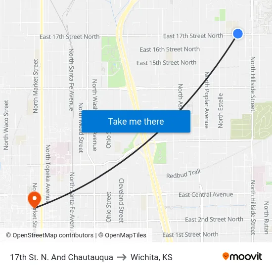 17th St. N. And Chautauqua to Wichita, KS map