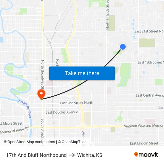 17th And Bluff Northbound to Wichita, KS map