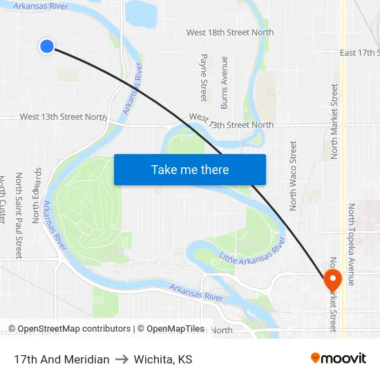 17th And Meridian to Wichita, KS map