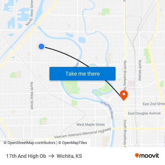 17th And High Ob to Wichita, KS map