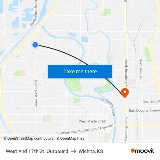 West And 17th St. Outbound to Wichita, KS map