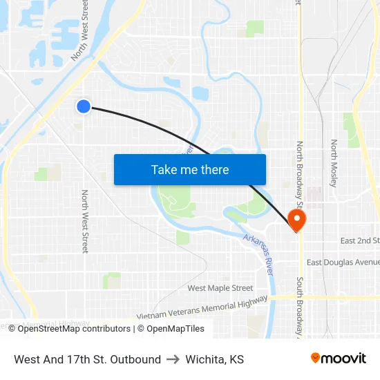 West And 17th St. Outbound to Wichita, KS map