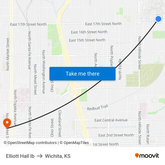 Elliott Hall Ib to Wichita, KS map