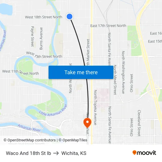 Waco And 18th St Ib to Wichita, KS map