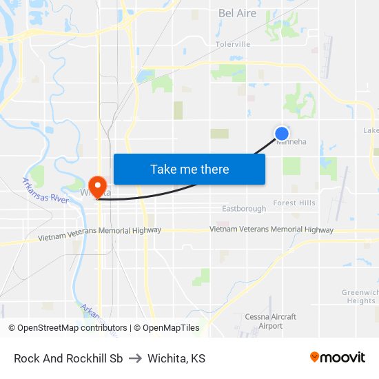 Rock And Rockhill Sb to Wichita, KS map