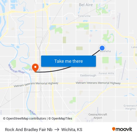 Rock And Bradley Fair Nb to Wichita, KS map