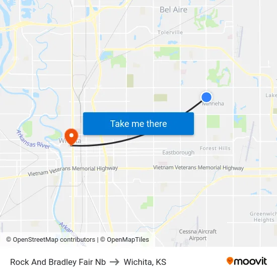Rock And Bradley Fair Nb to Wichita, KS map