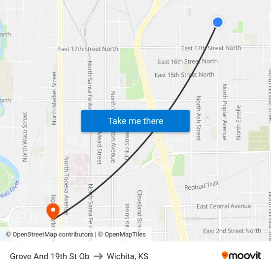 Grove And 19th St Ob to Wichita, KS map