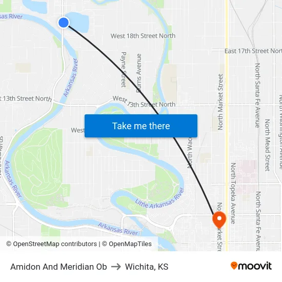 Amidon And Meridian Ob to Wichita, KS map