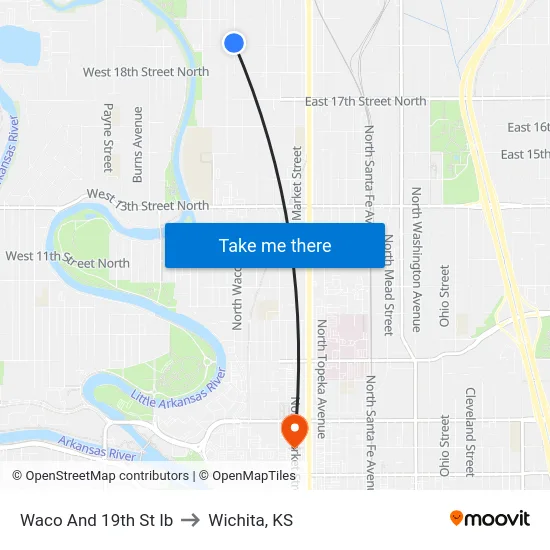 Waco And 19th St Ib to Wichita, KS map
