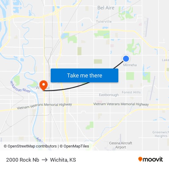 2000 Rock Nb to Wichita, KS map