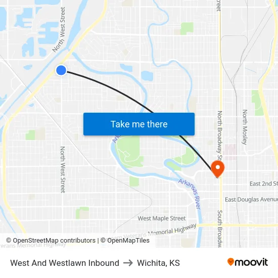 West And Westlawn Inbound to Wichita, KS map
