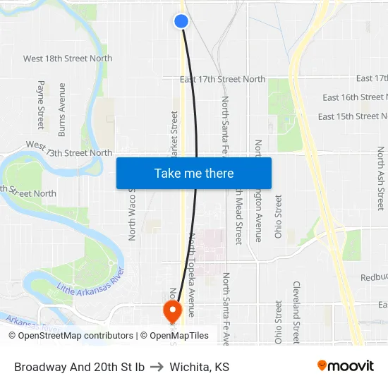 Broadway And 20th St Ib to Wichita, KS map