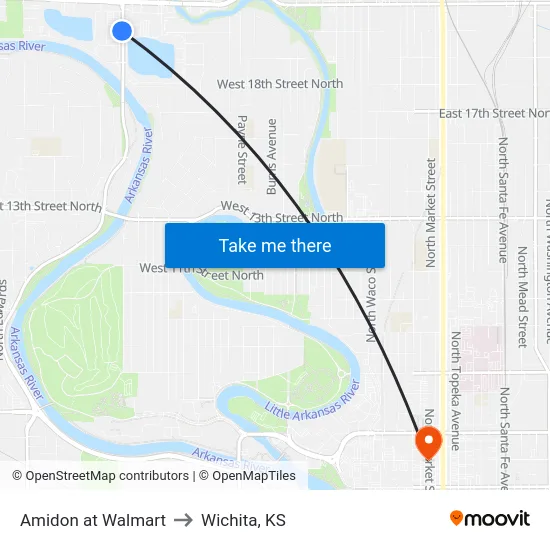 Amidon at Walmart to Wichita, KS map