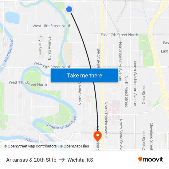 Arkansas & 20th St Ib to Wichita, KS map