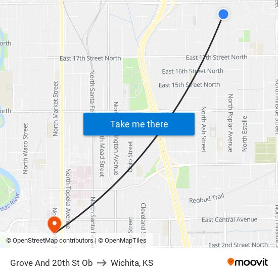 Grove And 20th St Ob to Wichita, KS map