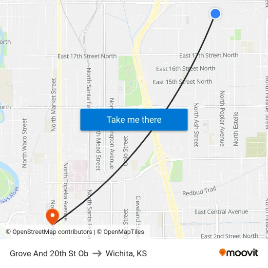 Grove And 20th St Ob to Wichita, KS map
