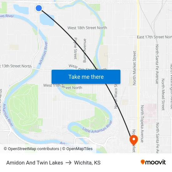 Amidon And Twin Lakes to Wichita, KS map