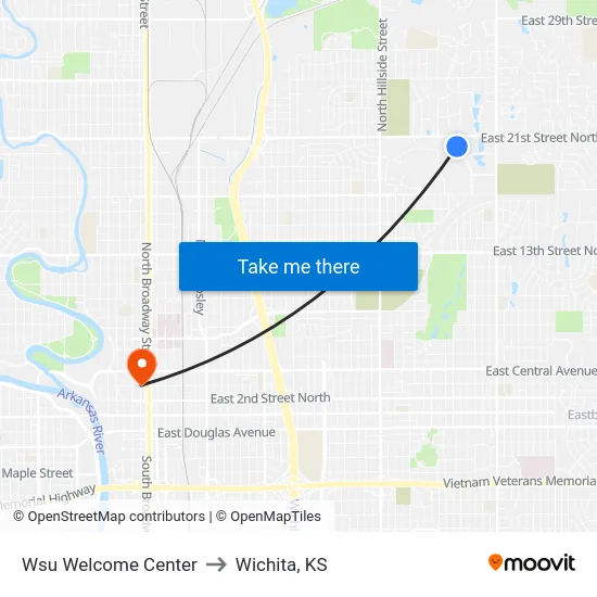 Wsu Welcome Center to Wichita, KS map