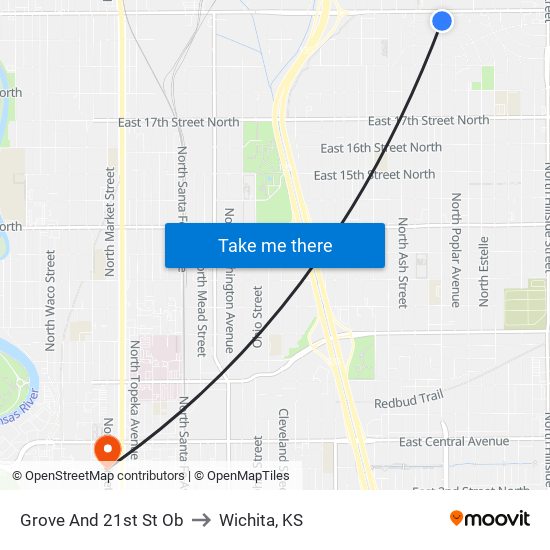 Grove And 21st St Ob to Wichita, KS map
