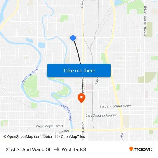 21st St And Waco Ob to Wichita, KS map