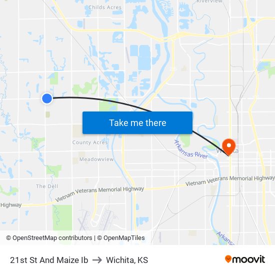 21st St And Maize Ib to Wichita, KS map