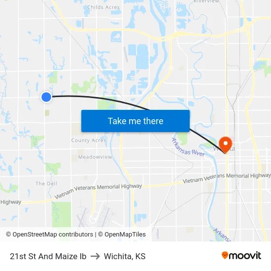 21st St And Maize Ib to Wichita, KS map