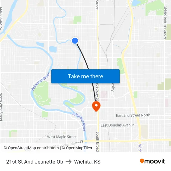 21st St And Jeanette Ob to Wichita, KS map