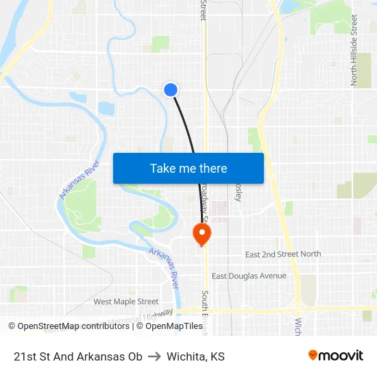 21st St And Arkansas Ob to Wichita, KS map
