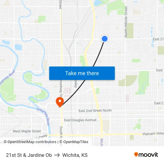 21st St & Jardine  Ob to Wichita, KS map