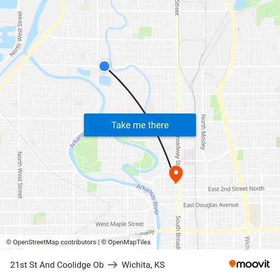 21st St And Coolidge Ob to Wichita, KS map