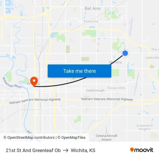 21st St And Greenleaf Ob to Wichita, KS map
