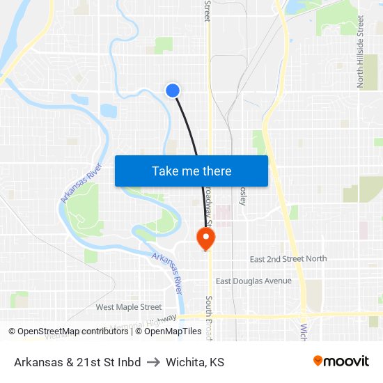 Arkansas & 21st St Inbd to Wichita, KS map