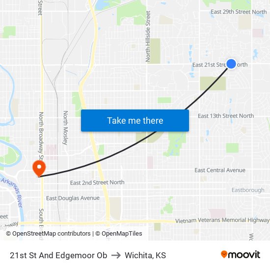 21st St And Edgemoor Ob to Wichita, KS map